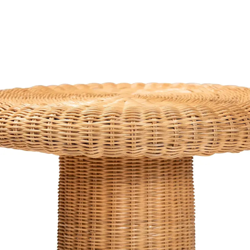 Avalon Scallop Natural Rattan Side Table - Handwoven Wicker Table with Skirted Base, Coastal Style for Living Room or Hallway 4