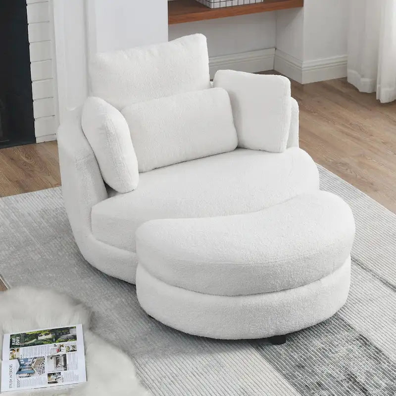 Oversized Swivel Cuddle Barrel Chair with moon storage ottoman 33