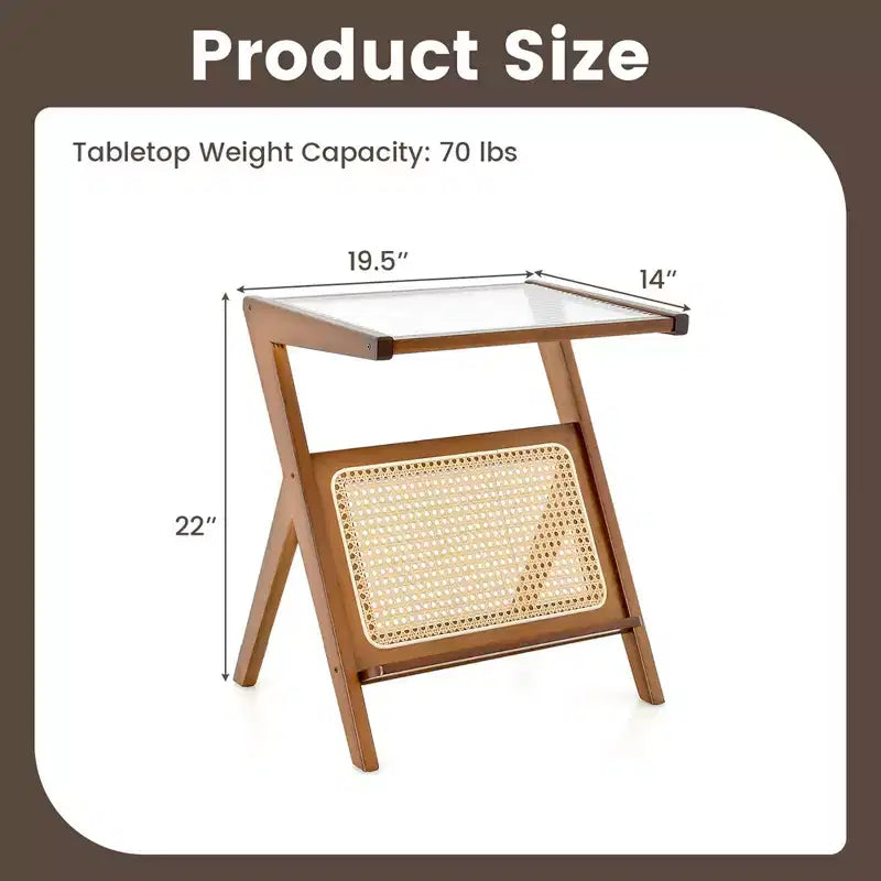 Tavolino in rattan Costway Tavolino in bambù con ripiano in vetro temperato noce/naturale 14