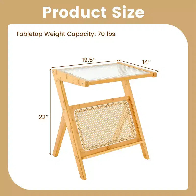 Tavolino in rattan Costway Tavolino in bambù con ripiano in vetro temperato noce/naturale 4