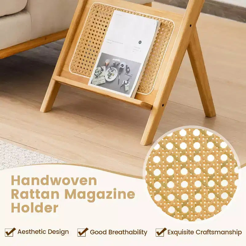 Tavolino in rattan Costway Tavolino in bambù con ripiano in vetro temperato noce/naturale 7
