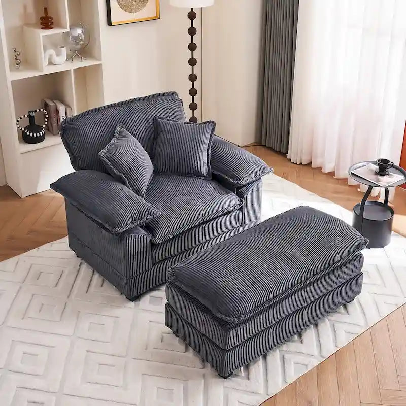 56.9 W Poltrona Oversize con Pouf, Poltrona da Lettura per Camera da Letto, Divano Letto Pigro, Poltrona Reclinabile Singola Moderna Oversize 5