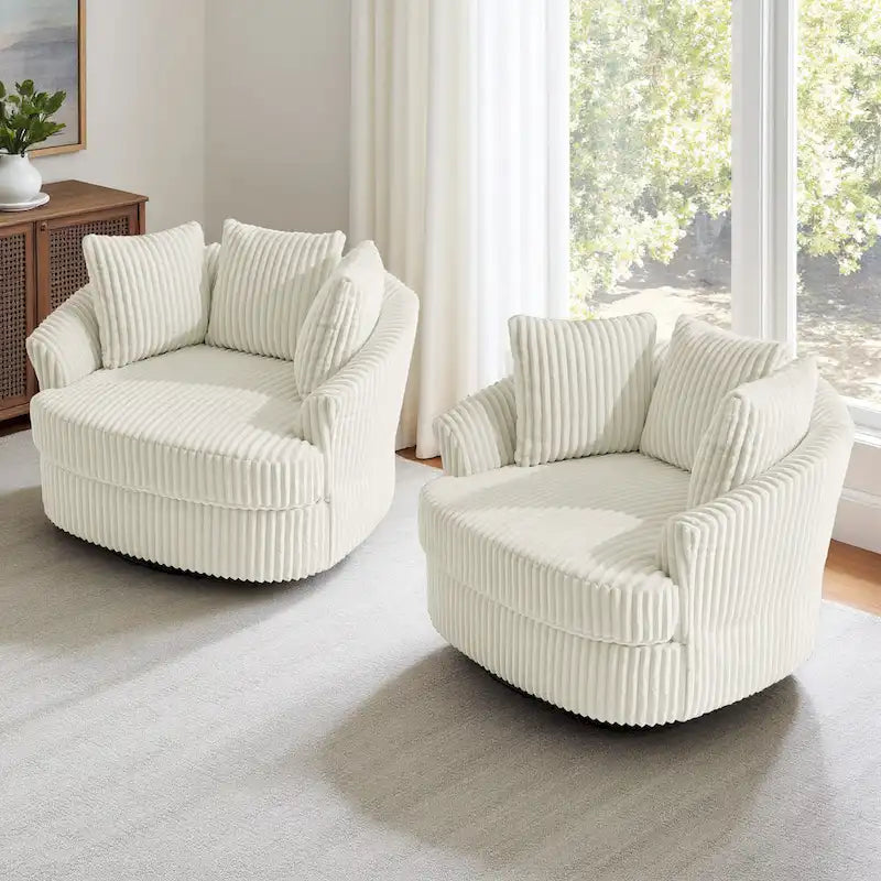 DREAMSIDEA 2 Set Recessed Arm Slipcovered Swivel Barrel Chair 26