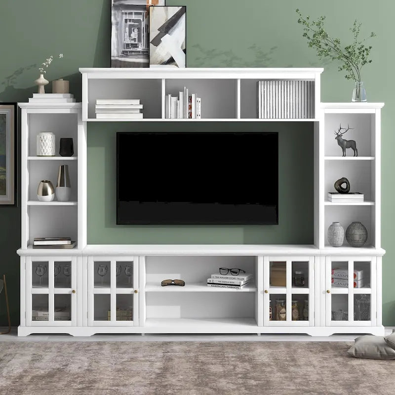 Entertainment Wall Unit with Bridge, Tempered Glass Doors for TVs Up to 70 3