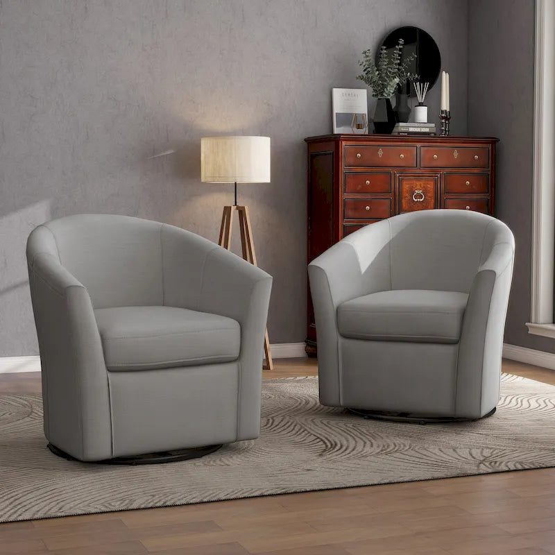 Set of 2 Modern Upholstered Swivel Barrel Chair Living Room Accent Chair 12