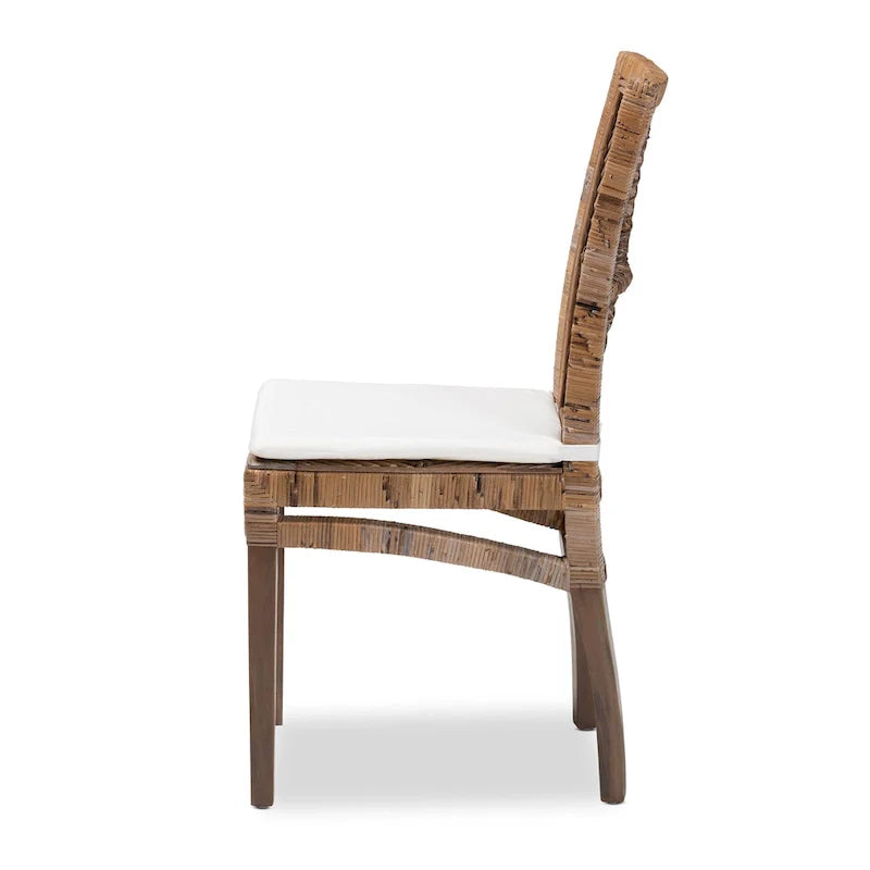 Laluna Modern Bohemian Rattan/ Mahogany Wood Dining Chair with Cushion 5