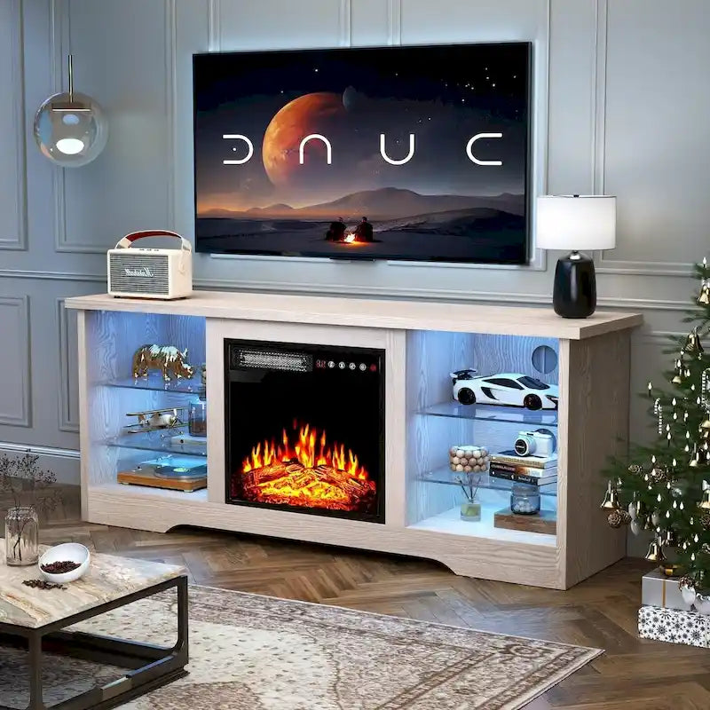 Bossin 58 Fireplace TV Stand with 18 Electric Fireplace,Modern Entertainment Center for 65 TVs,TV Console 16