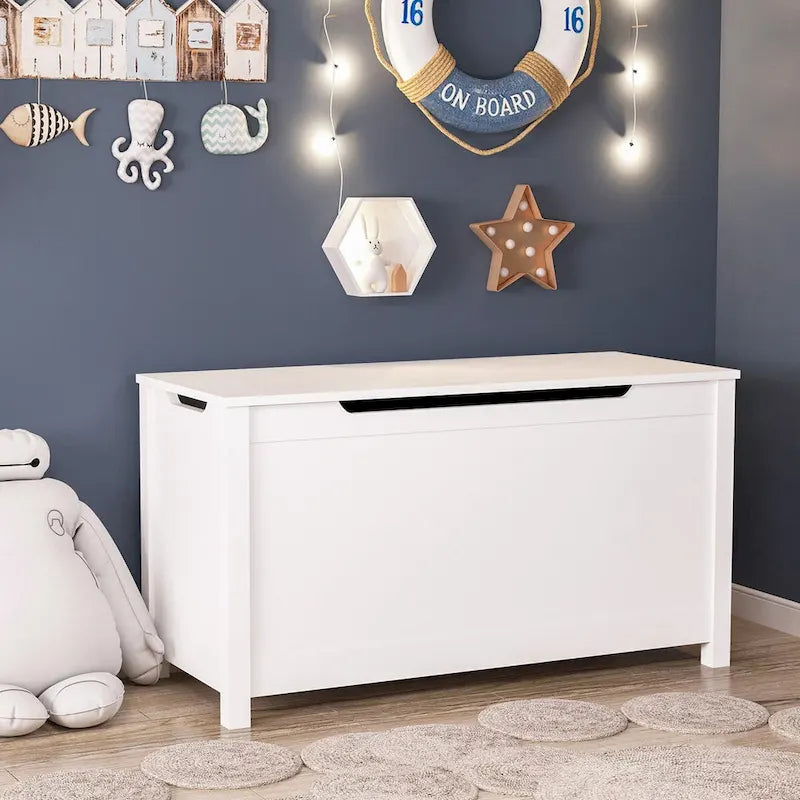Kids Wooden Toy Box Storage with Safety Hinged Lid for Ages 3+ 18