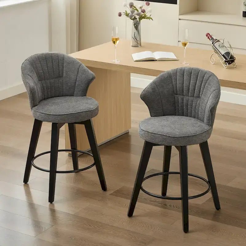 Swivel Bar Stools Set of 2, Upholstered Dining Room Chairs with Wide Backrest, Counter Height Chair with Metal Legs 14