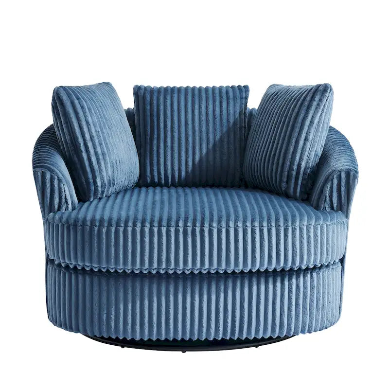 Oversized 43 W Plush Corduroy Recessed Arm Swivel Barrel Chair 17