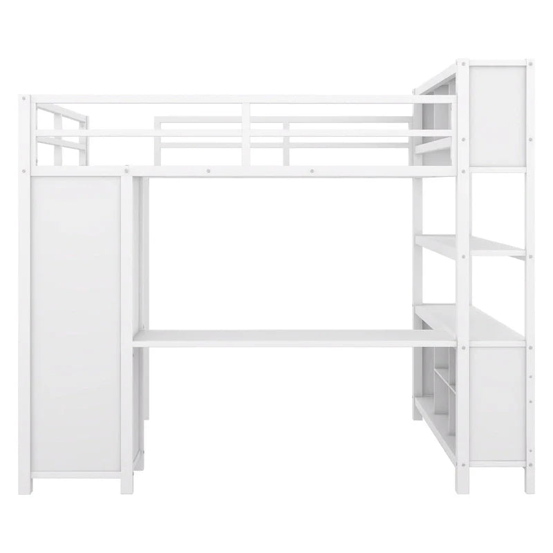 Letto a soppalco in metallo Off-White con scrivania e armadio - Matrimoniale 14