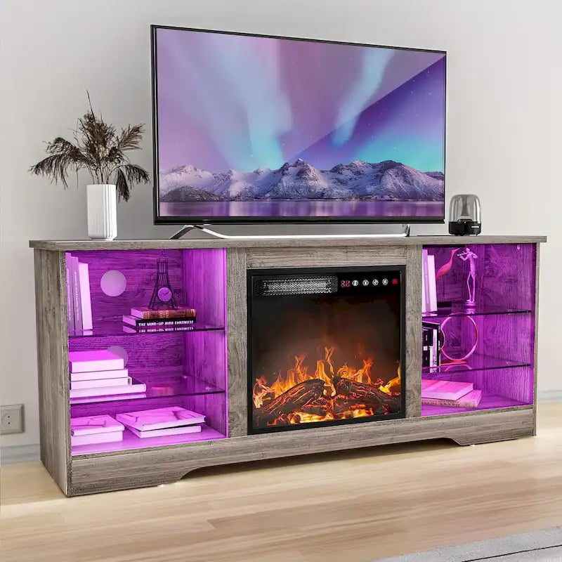 Bossin 58 Fireplace TV Stand with 18 Electric Fireplace,Modern Entertainment Center for 65 TVs,TV Console 3