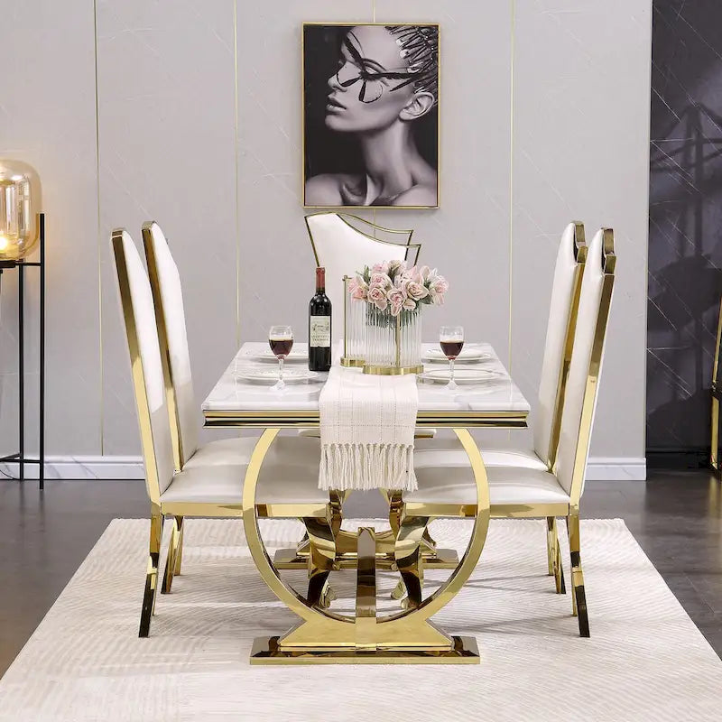 Modern Dining Room Table with Stainless Steel Metal U-Base 14