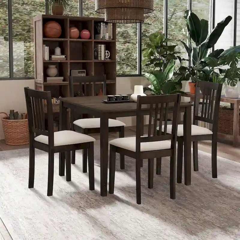 Set Tavolo e Sedie per Colazione in Cucina, Tavolo da Pranzo Quadrato in Legno, Tavolo da Pranzo Casuale con 4 Sedie Imbottite 10