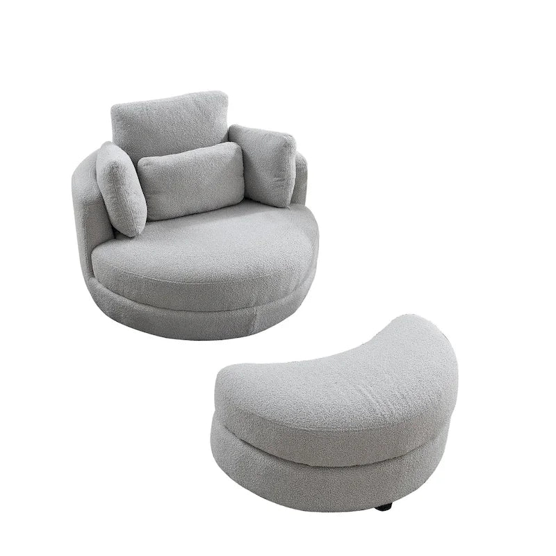 Oversized Swivel Cuddle Barrel Chair with moon storage ottoman 19