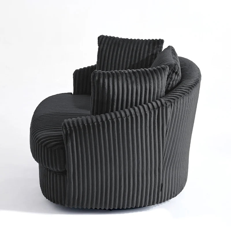 Oversized 43 W Plush Corduroy Recessed Arm Swivel Barrel Chair 32