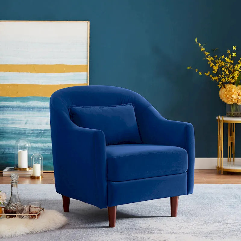 28.34W Set Of 2 Accent Armchair, Velvet Barrel Chair with Solid Wood Legs 29