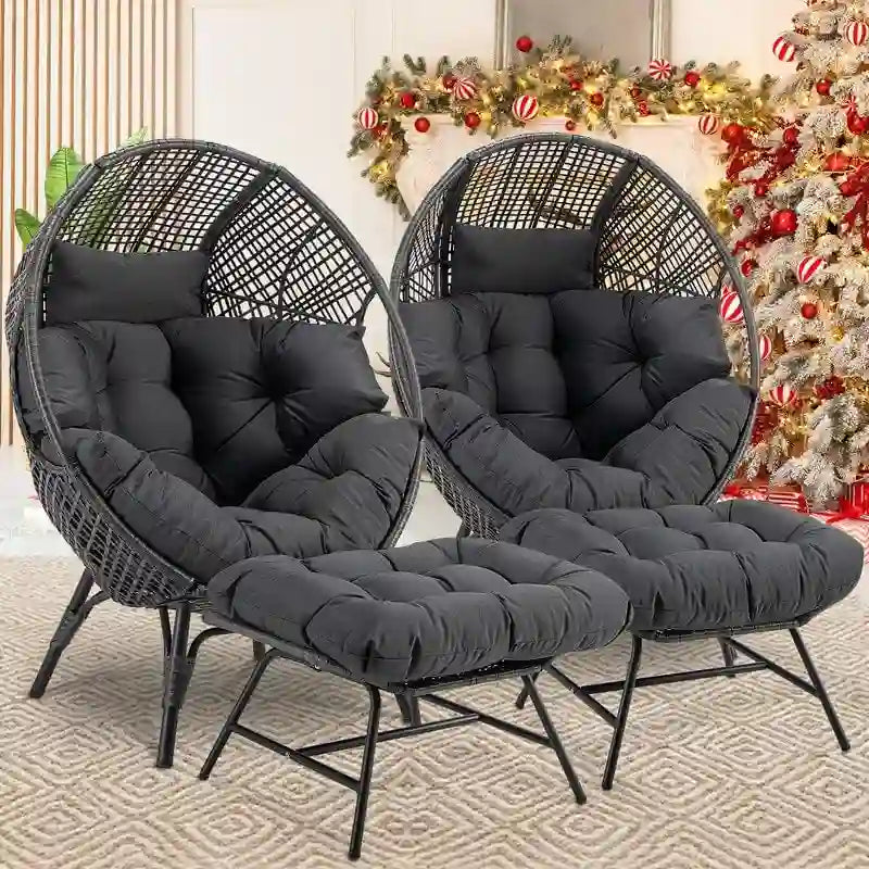 FINCATI Indoor Eggs Chair, 440 lbs Egg Chair Outdoor, Oversized Egg Chair with Ottoman, Luxury Cozy Egg Chair with Foot Rest 32