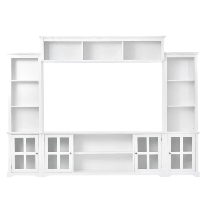 Entertainment Wall Unit with Bridge, Tempered Glass Doors for TVs Up to 70 13