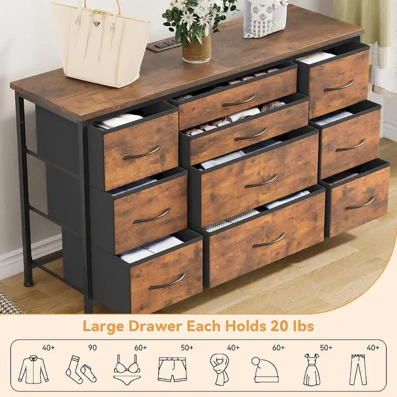 Bedroom Dresser with 10 Large Drawers for 55 Long TV Stand - 55 inches 19