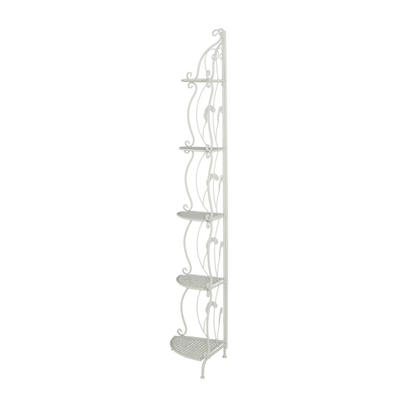 Metal Scroll Indoor Outdoor Tall Folding 5 Shelves Bakers Rack - Gold or White - Roche River Decor 34