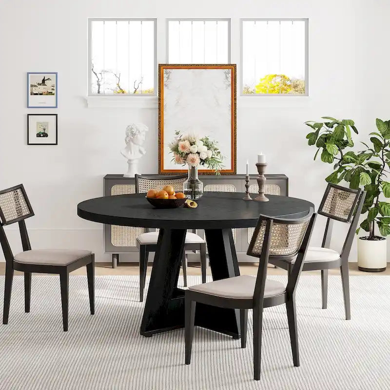 47 Inch Round Dining Table for 4, Wood Farmhouse Dinner Dinning Table for Kitchen Dining Living Room 26