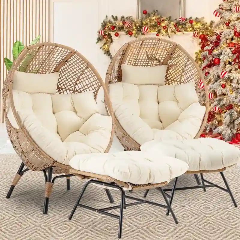 FINCATI Indoor Eggs Chair, 440 lbs Egg Chair Outdoor, Oversized Egg Chair with Ottoman, Luxury Cozy Egg Chair with Foot Rest 29