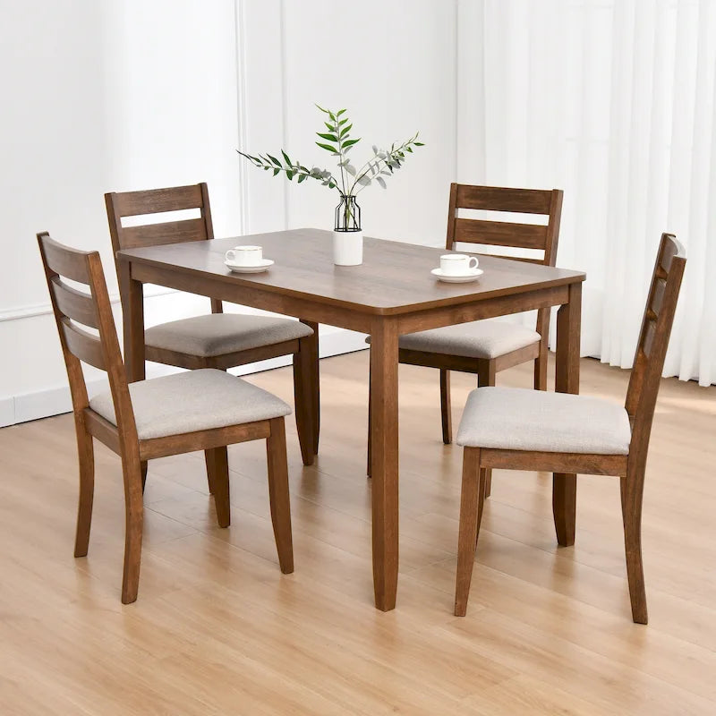 Set di 5 mobili da pranzo in legno massello 47L (1 tavolo + 4 sedie con schienale a doghe) 6