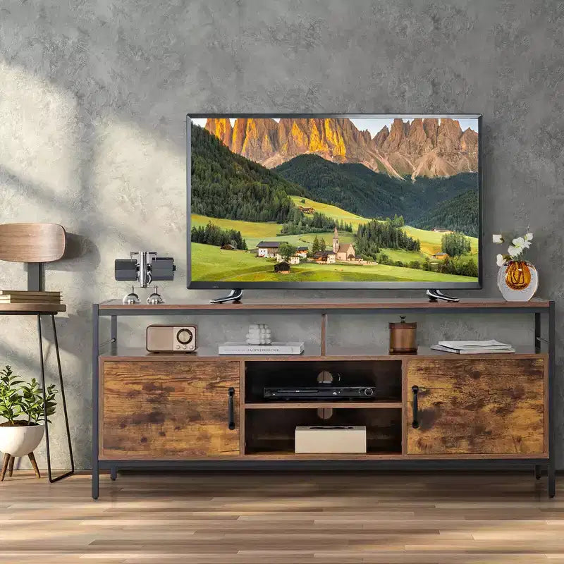 Costway Industrial TV Stand for TVs up to 65'' Media Center w/ Cabinets & Adjustable Shelf