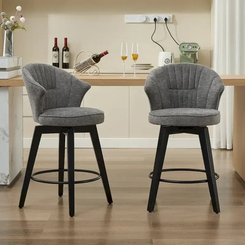 Swivel Bar Stools Set of 2, Upholstered Dining Room Chairs with Wide Backrest, Counter Height Chair with Metal Legs 16