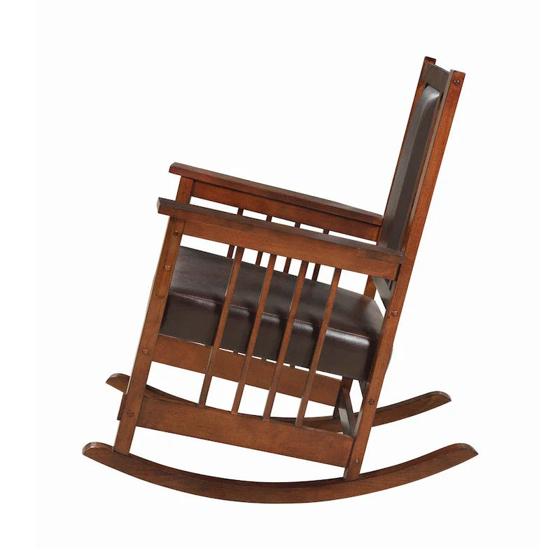 Mission Style Rocking Chair, Leather Upholstered Seat & Back, Tobacco and Dark Brown 5