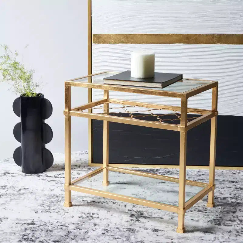 Tavolino Hanzel Gold Leaf in vetro - AMH8312 - Safavieh Couture