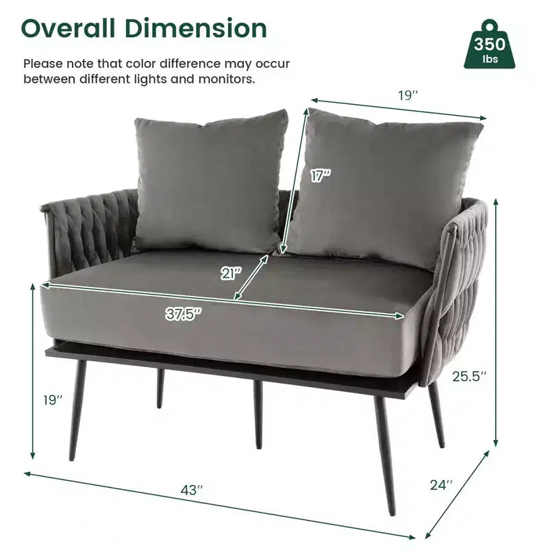 Costway Divano a Due Posti Moderno Rivestito in Velluto Olandese con Schienale e Braccioli Intrecciati Verde/Grigio 13