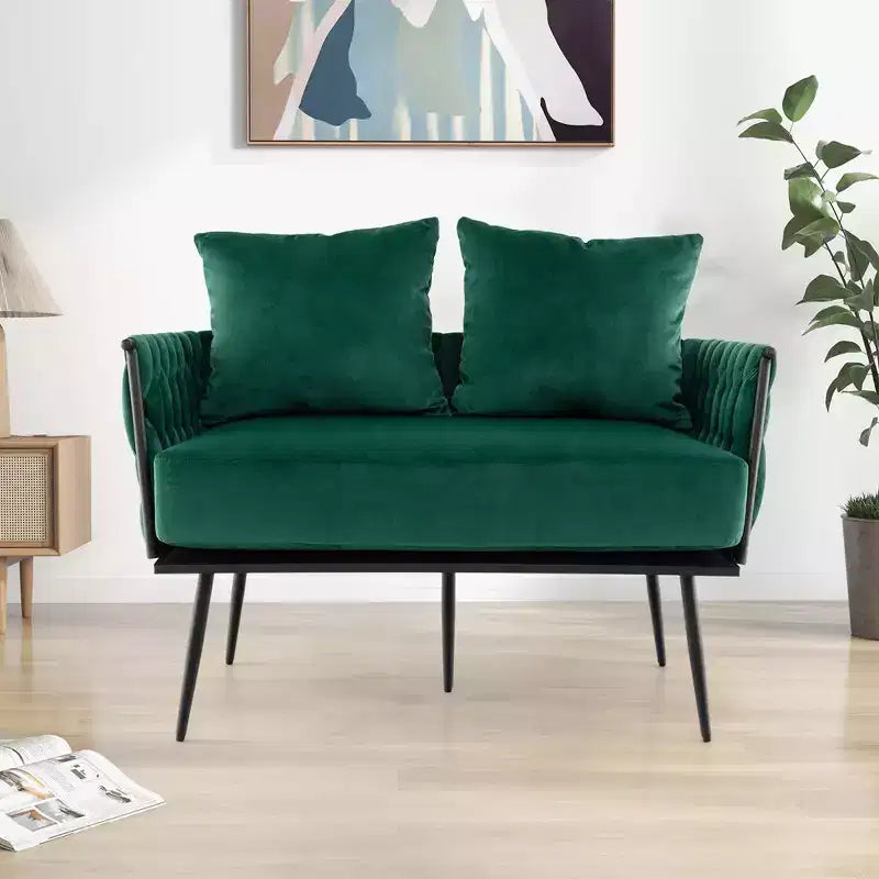 Costway Divano a Due Posti Moderno Rivestito in Velluto Olandese con Schienale e Braccioli Intrecciati Verde/Grigio 5