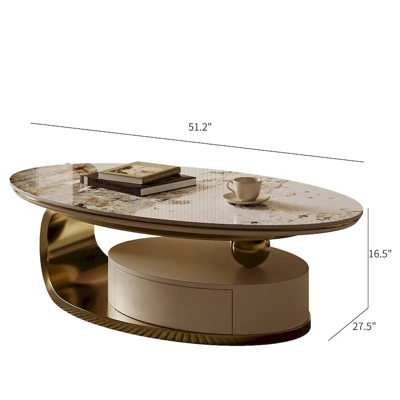 Tavolino da caffè ovale moderno Pandora 51 con piano in pietra sinterizzata lucida, tavolino da caffè di lusso, gambe in acciaio inossidabile per soggiorno 21