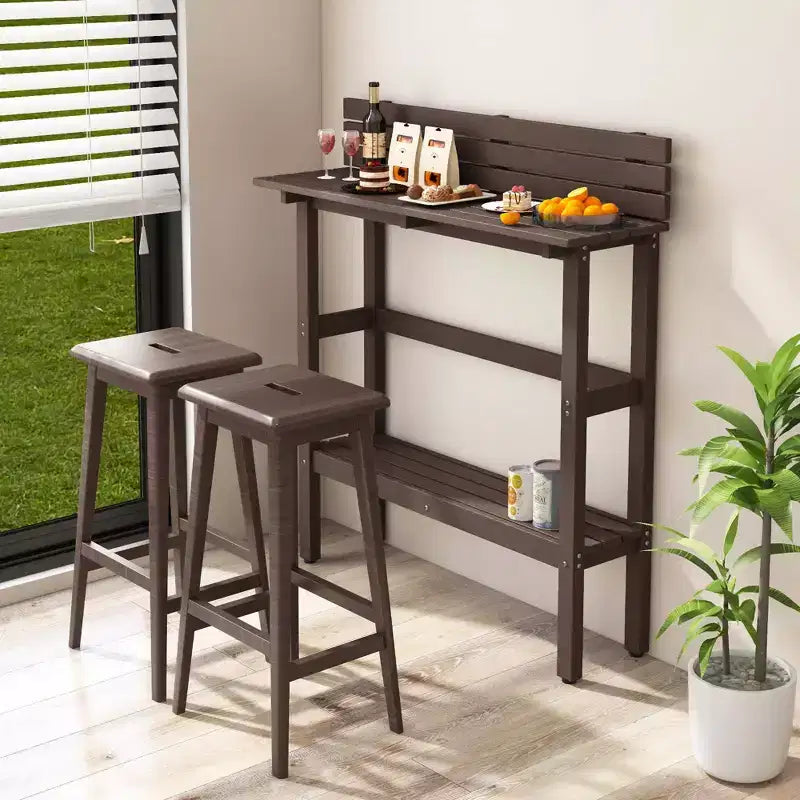 Tavolo da Bar Costway 48 per Esterni con Ripiano Contenitore e Piedini Regolabili per Vasca Idromassaggio Marrone/Grigio