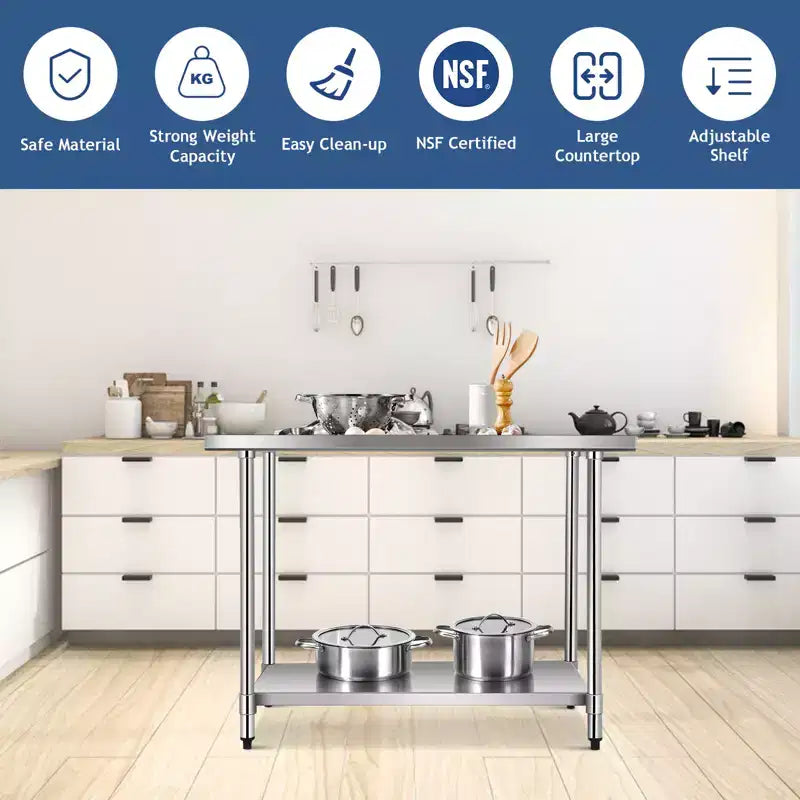 Tavolo da cucina commerciale Costway 30 x 48, in acciaio inox, per la preparazione di alimenti e da lavoro, colore argento