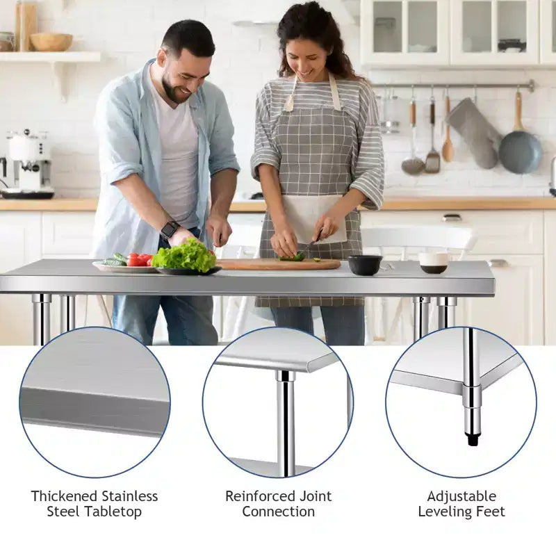Tavolo da cucina commerciale Costway 30 x 48, in acciaio inox, per la preparazione di alimenti e da lavoro, colore argento 5