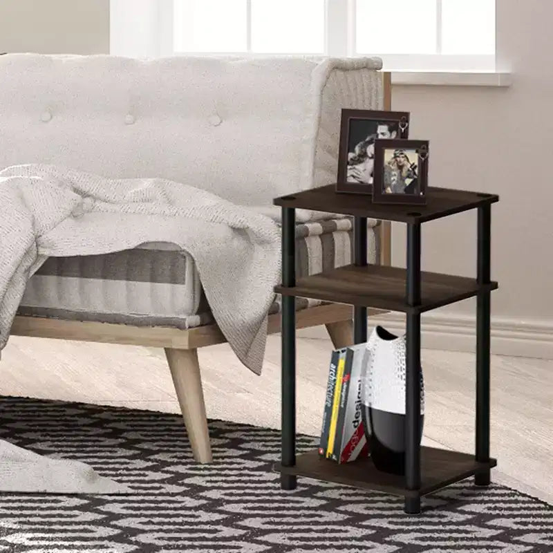 Furinno 3-Tier Reversible Sofa Side End Table W/Open Storage Shelf,Walnut