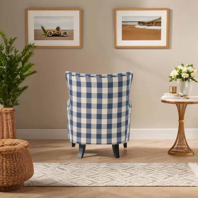 Modern Retro 30.25 High Back Upholstered Arm Chair with Wood Legs for Living Room 33