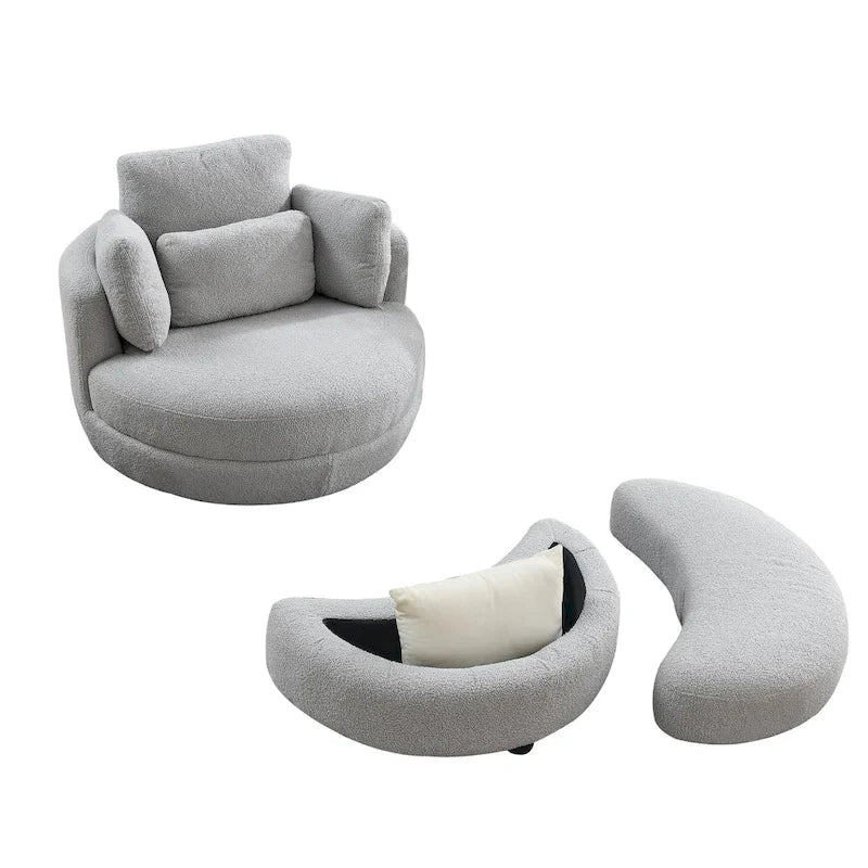 Oversized Swivel Cuddle Barrel Chair with moon storage ottoman 18