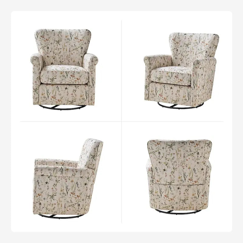 Georg Comfortable Floral Fabric Swivel Rocker Chair with Rolled Armrest by HULALA HOME 35
