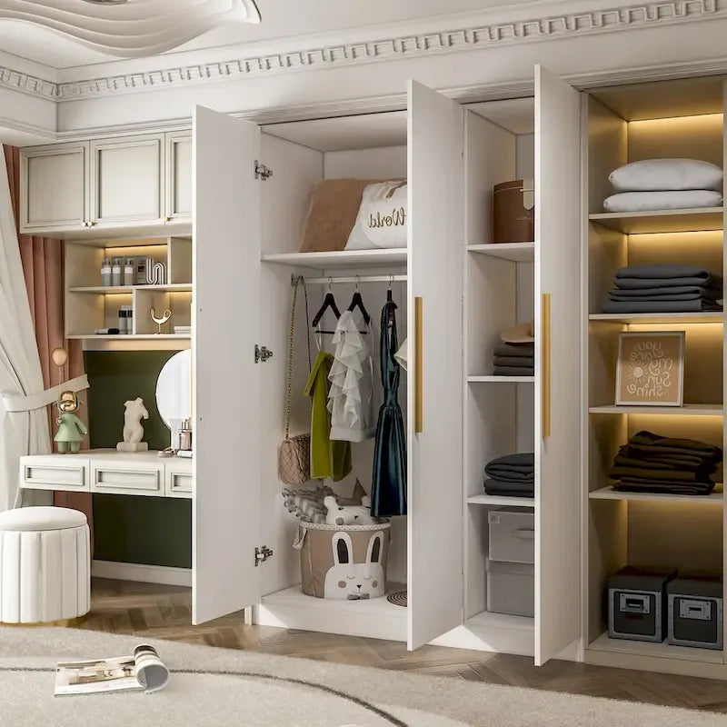 Wardrobe Armoire Wooden Closet Cabinet 6 Storage Cube and Hanging Rod 6