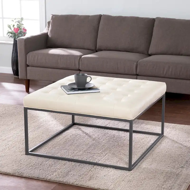 SEI Furniture Healy Faux Leather Tufted Ottoman 21