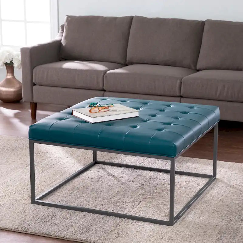 SEI Furniture Healy Faux Leather Tufted Ottoman 22