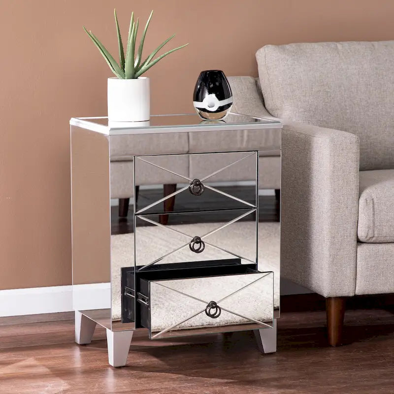 Tavolino a specchio moderno di metà secolo Churchill SEI Furniture con vano portaoggetti