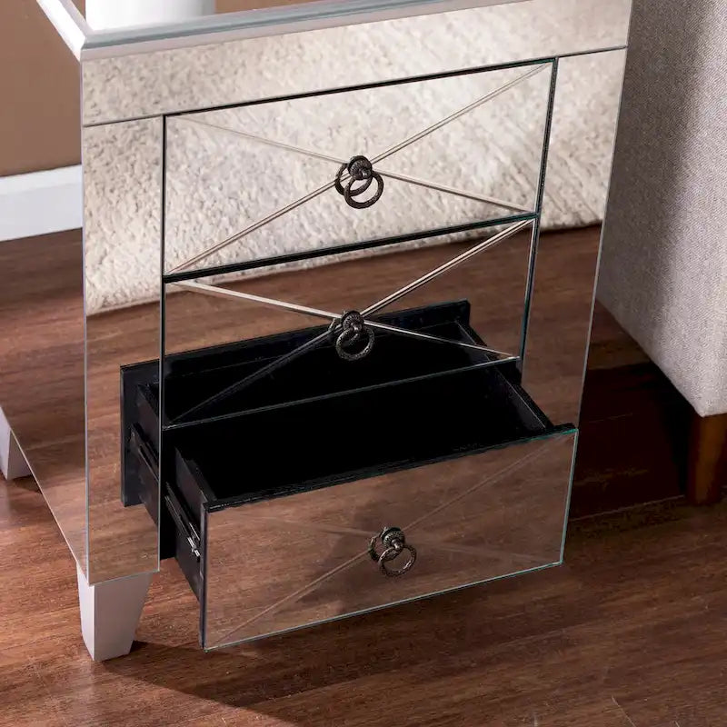 Tavolino a specchio moderno di metà secolo Churchill SEI Furniture con vano portaoggetti 4