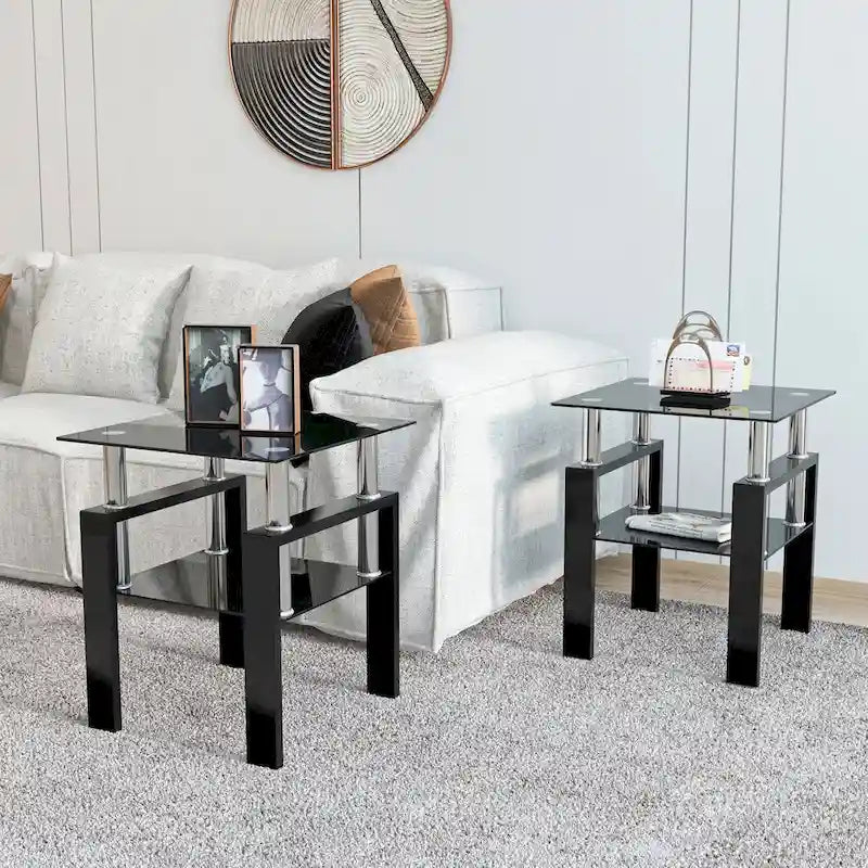 Square Tempered Glass Coffee End Table (Set Of 2) - 17.72 x 17.72 x 20.50 2