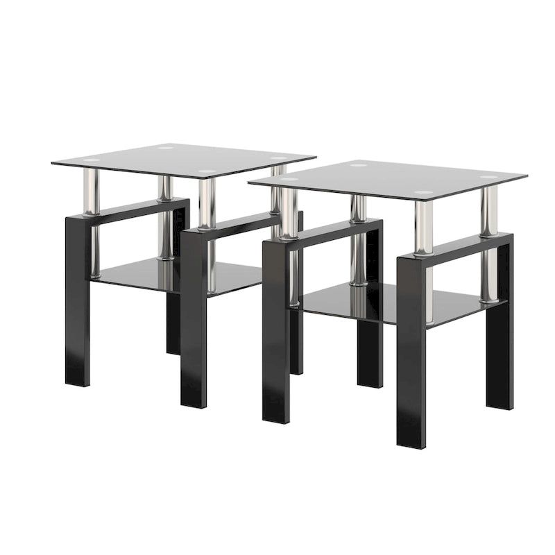 Square Tempered Glass Coffee End Table (Set Of 2) - 17.72 x 17.72 x 20.50 3