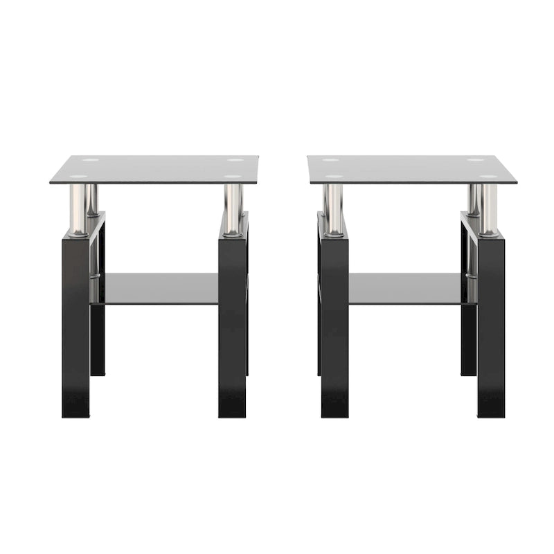 Square Tempered Glass Coffee End Table (Set Of 2) - 17.72 x 17.72 x 20.50 5